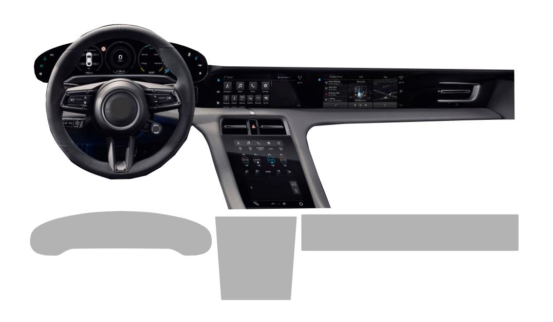 Porsche Taycan all displays including speedometer and passenger display